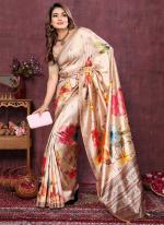 Silk Cream Party Wear Weaving Saree